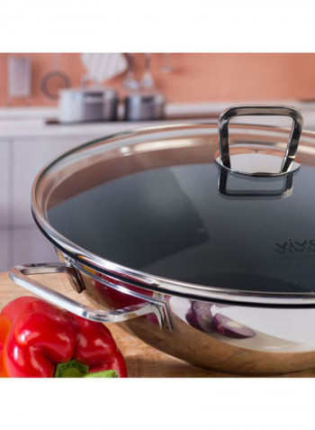 Stainless Steel Rust Resistant Frying Pan with Glass Lid Silver/Black/Clear 11.8inch