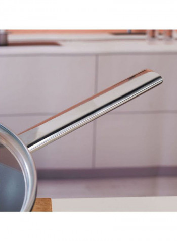 Stainless Steel Rust Resistant Frying Pan with Glass Lid Silver/Black/Clear 11.8inch