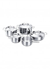 9-Piece Bianca Cookware Set Silver Pot 8x16, Pot 11x20, Pot 12x24, Pot 10x16, Pot24x7cm