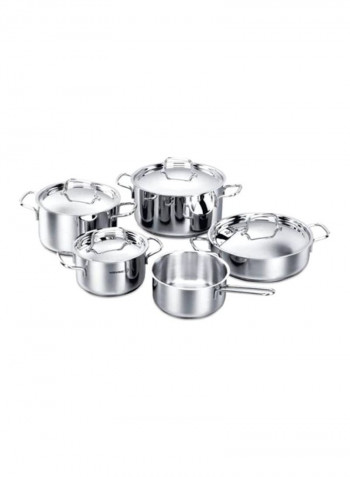 9-Piece Bianca Cookware Set Silver Pot 8x16, Pot 11x20, Pot 12x24, Pot 10x16, Pot24x7cm