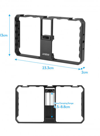 Smartphone Video Rig Grip With Dual LED Light Microphone And Shock Mount Black