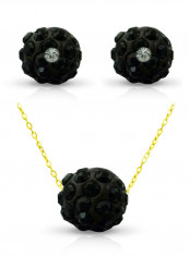 18 Karat Solid Yellow Gold Simple 10 mm Crystal Ball Earrings With Pendant Necklace