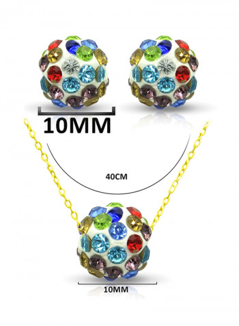 18 Karat Solid Yellow Gold Simple 10 mm Crystal Ball Earrings With Pendant Necklace