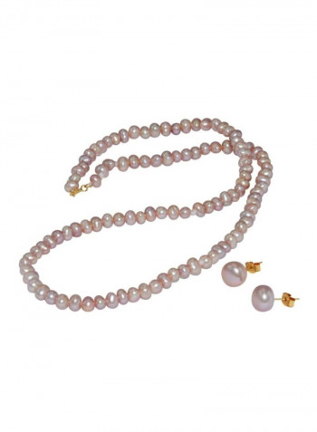 3-Piece 18 Karat Gold Pearl Studded Jewellery Set