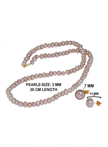 3-Piece 18 Karat Gold Pearl Studded Jewellery Set
