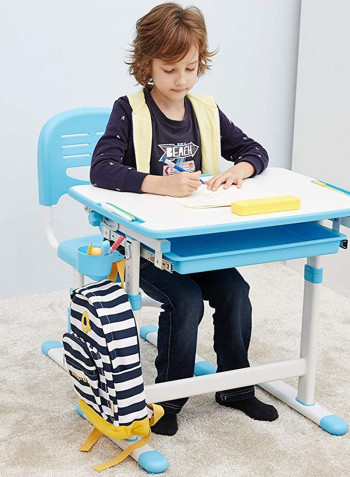 Adjustable Kids Study Table With Chair White/Blue