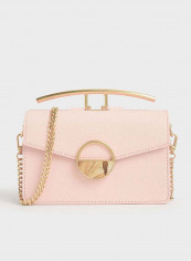 Stone Embellished Buckle Crossbody Bag Light Pink