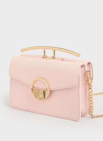 Stone Embellished Buckle Crossbody Bag Light Pink