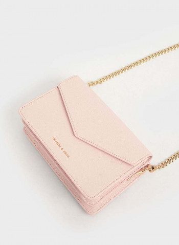 Stone Embellished Buckle Crossbody Bag Light Pink