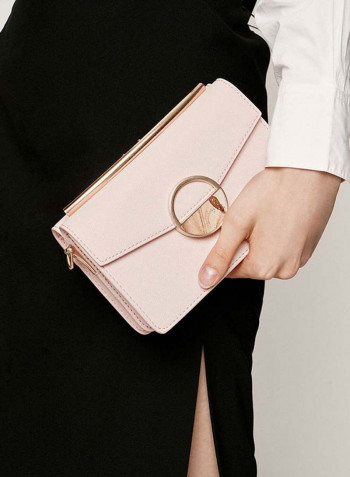 Stone Embellished Buckle Crossbody Bag Light Pink
