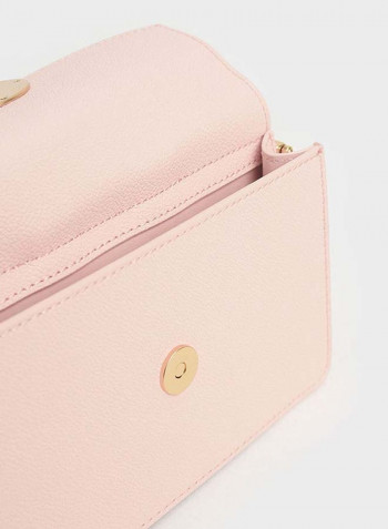 Stone Embellished Buckle Crossbody Bag Light Pink