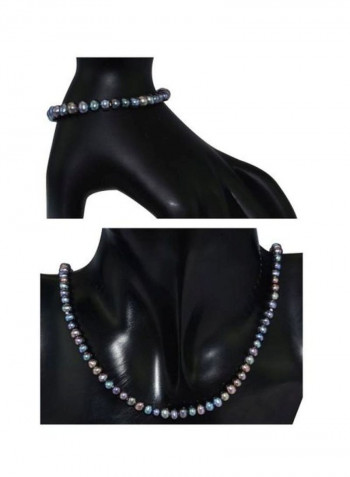 18 Karat Gold Black Pearl Strand Jewellery Set