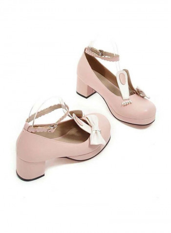 Leather Buckle Comfort Flat Beige