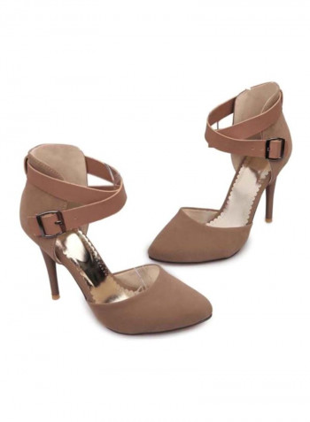 Leather Buckle Comfort Pumps Beige