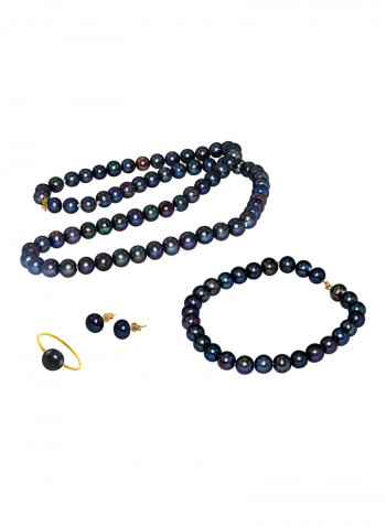 10 Karat Gold Pearl Strand 4 Piece Jewellery Set