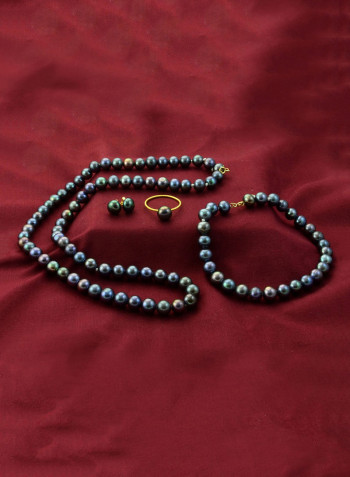10 Karat Gold Pearl Strand 4 Piece Jewellery Set
