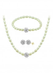 18K Gradual Crystal Balls And Pearls Strand Jewellery Set