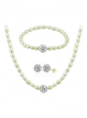 18K Gradual Crystal Balls And Pearls Strand Jewellery Set