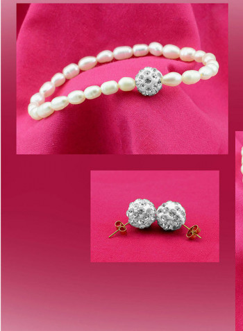 18K Gradual Crystal Balls And Pearls Strand Jewellery Set