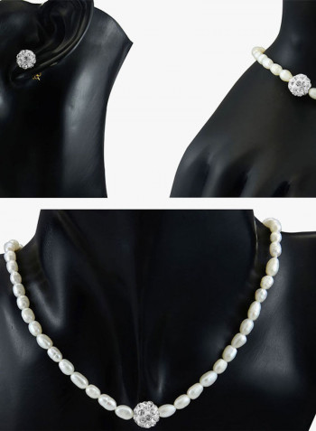 18K Gradual Crystal Balls And Pearls Strand Jewellery Set