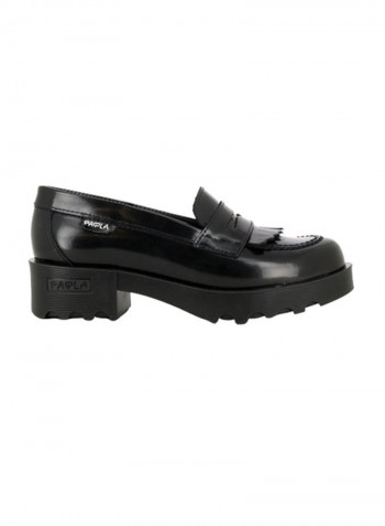 Leather Slip On Loafers Black