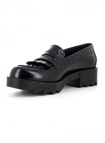 Leather Slip On Loafers Black