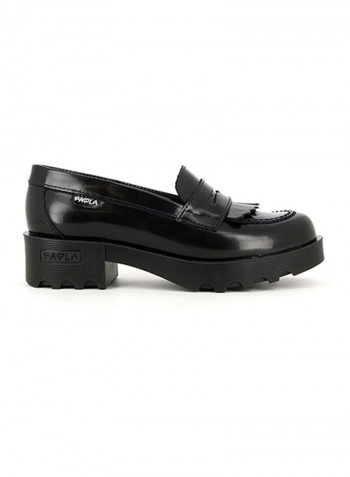 Leather Slip On Loafers Black