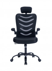High Back Office Desk Chair With Foldable Armrest Ergonomic Black 63x28x59cm