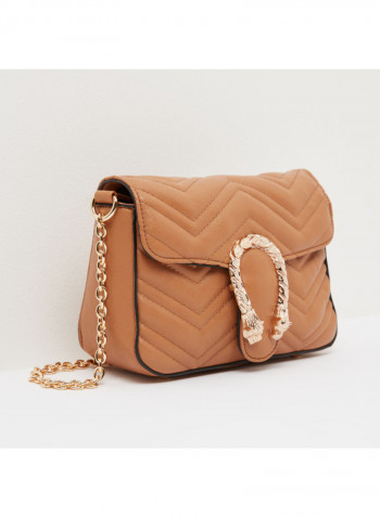 Lovoenia Flap Over Quilted Crossbody Bag برونزي