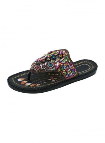 Beaded Flat Sandals Black