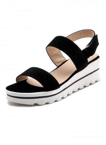 Leather Hook & Loop Closure Sandals Black