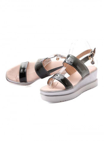 Leather Buckle Closure Sandals Black