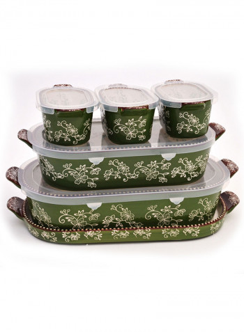6-Piece Floral Lace Squoval Bakeware Set green