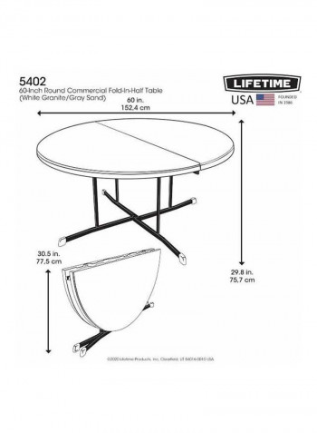 Round Fold-In-Half Table White/Silver 152.4x152.4x75.7cm