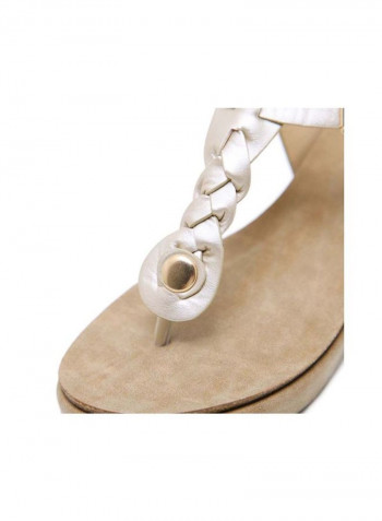 Buckle Wedge  Sandals Beige/White