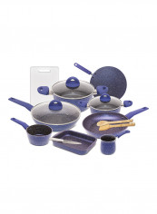 15 Piece Marble Cookware Set With 5 Layer Non-Stick Coating Blue 1centimeter