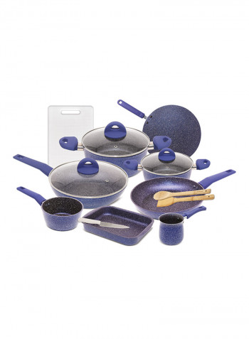 15 Piece Marble Cookware Set With 5 Layer Non-Stick Coating Blue 1centimeter