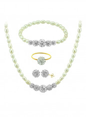 10 Karat Gold Gradual Crystal Balls And Pearls Strand 4 Piece Jewellery Set