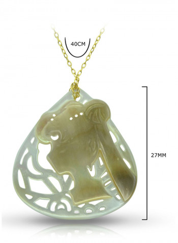 18 Karat Gold Lady Face Drop Shape Mother Of Pearl Pendant Necklace