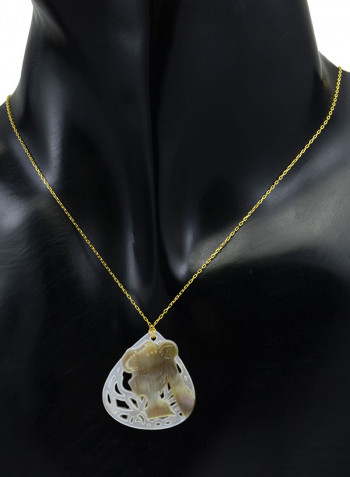 18 Karat Gold Lady Face Drop Shape Mother Of Pearl Pendant Necklace