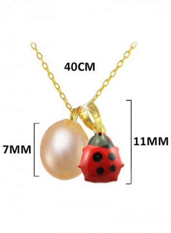 18 Karat Solid Gold And Pearl Beetle Pendant Necklace