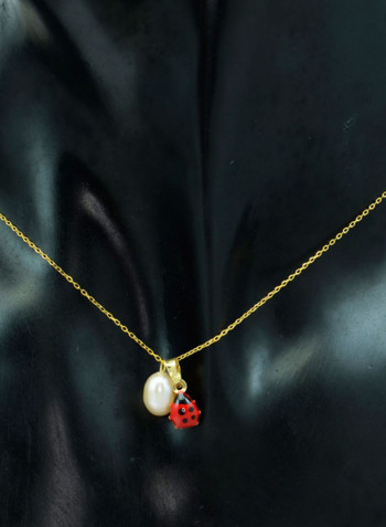 18 Karat Solid Gold And Pearl Beetle Pendant Necklace