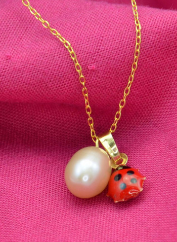 18 Karat Solid Gold And Pearl Beetle Pendant Necklace