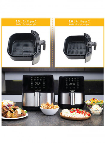 Air Fryer 2 Led One Touch Screen With 10 Presets Preheat Celsius To Fahrenheit Conversion Auto Shut Off And Shake Reminder 3.6 l 1500 W AF204 Stainless Steel