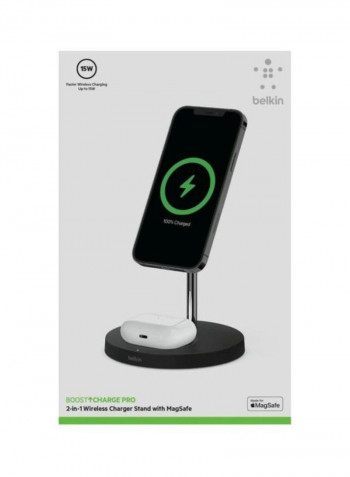 BoostCharge Pro MagSafe 2-in-1 with 15W Wireless Charger Stand - UK Black/White