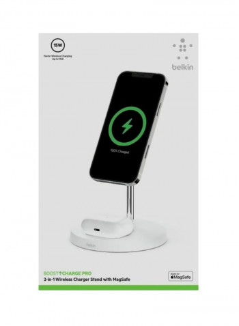 BoostCharge Pro MagSafe 2-in-1 with 15W Wireless Charger Stand - UK White