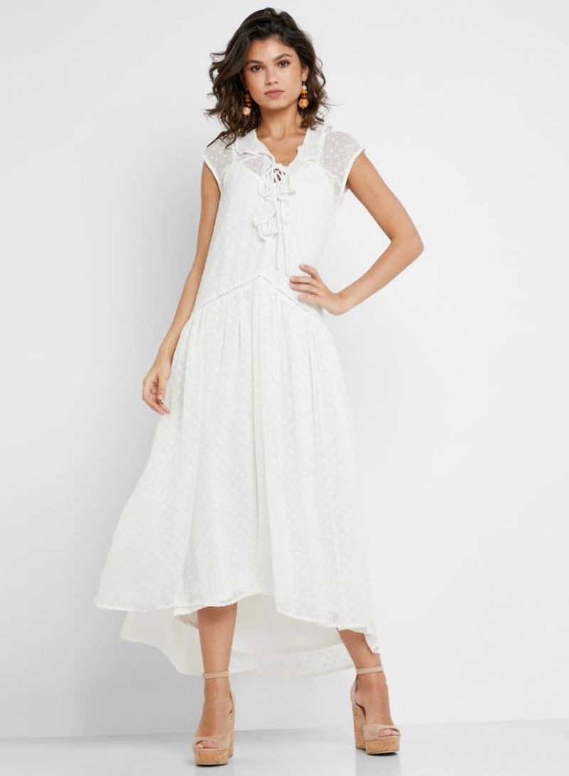 Ruffle Detail High Low Dress White