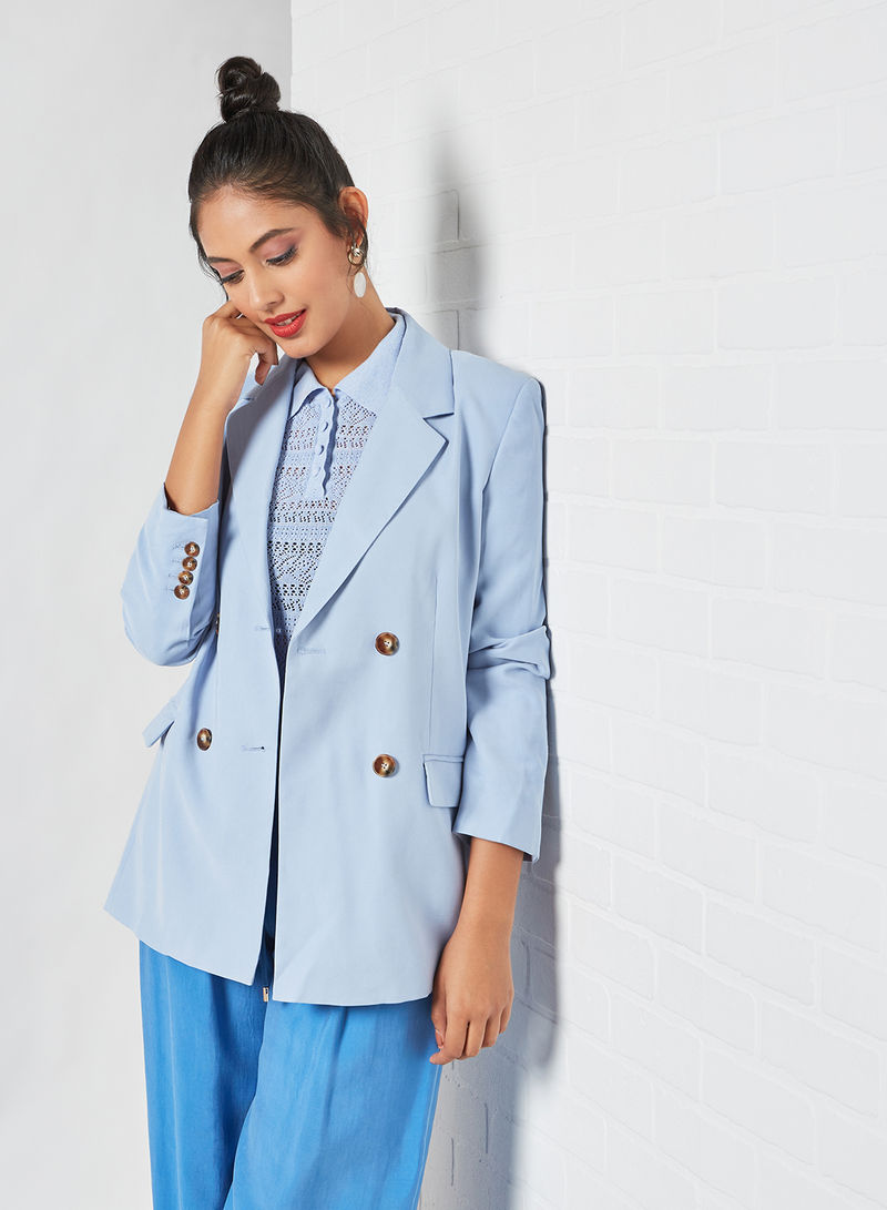 Structured Double-Breasted Blazer Light Pasatel Blue