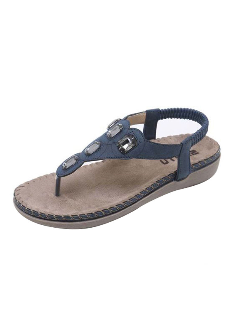 Stone Studded Pull-on Casual Sandals Blue/Silver