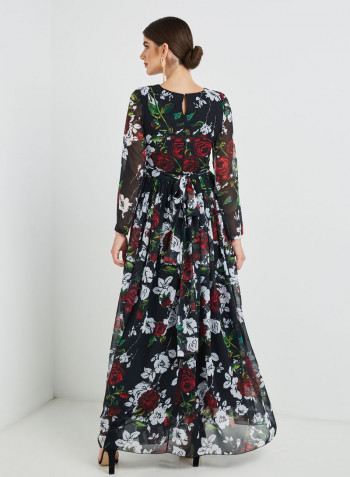 Floral Printed Maxi Dress Black/White/Red